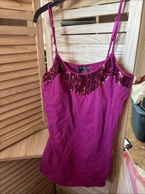 Bisou Bisou Fuchsia Sequin-Trim Camisole XL